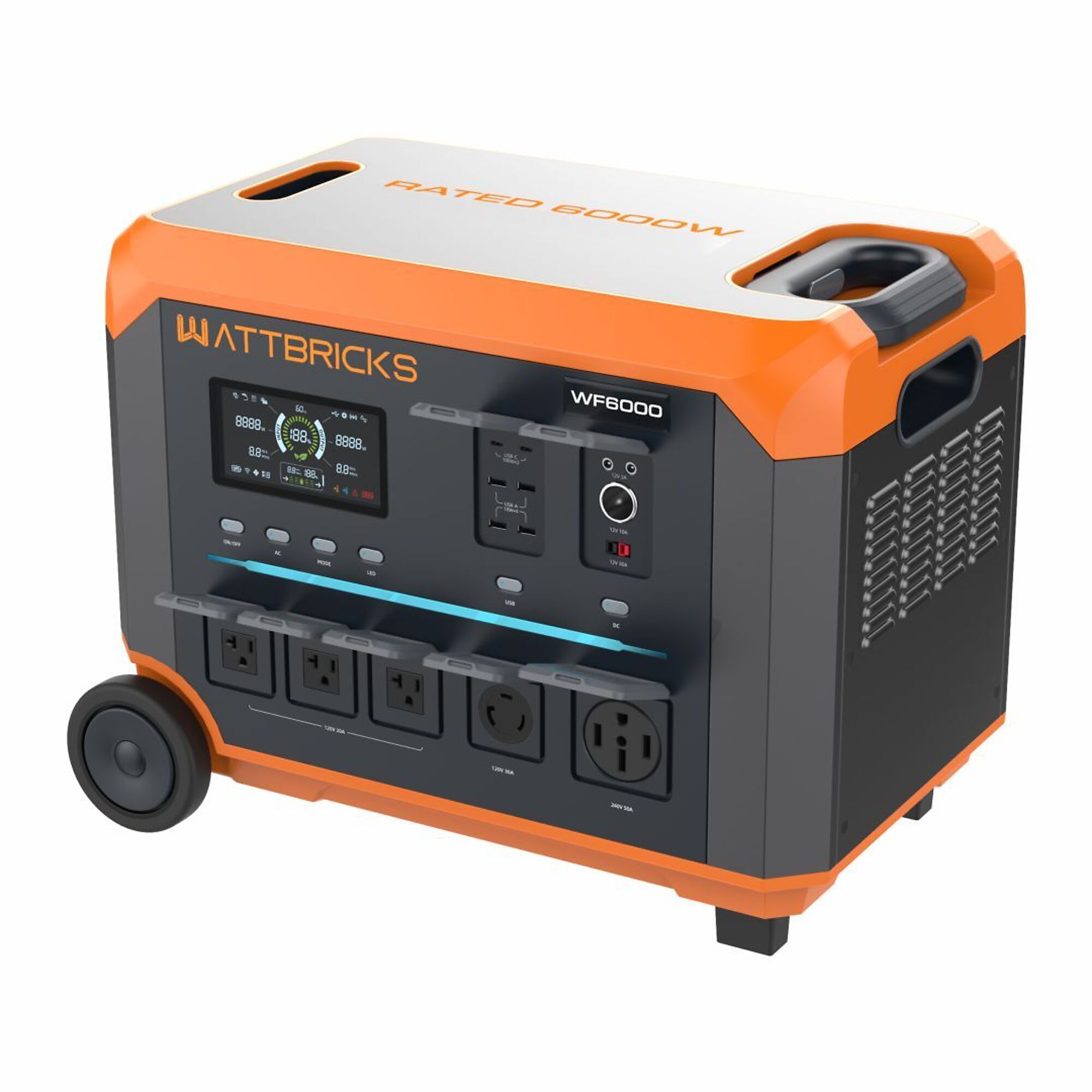 Akron, Wattbricks 10000w Peak Portable Solar Generator, Volts 240 Max. Amps 60 Running Watts 6000 W, Model# WF6000